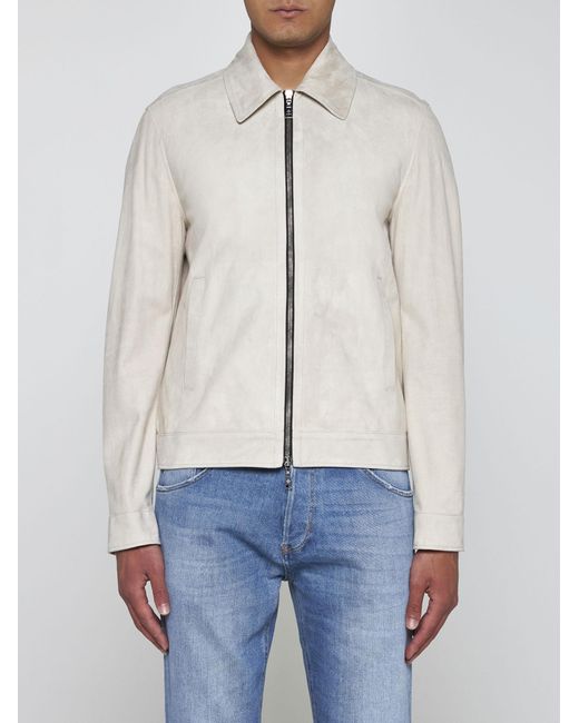 Tagliatore White Suede Zip-up Jacket for men