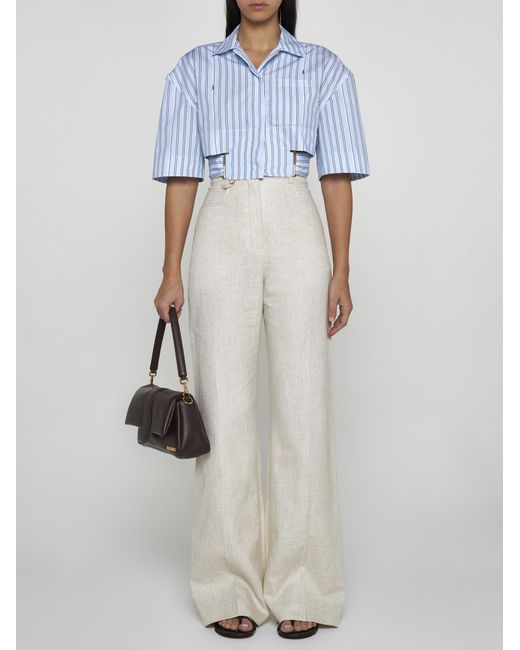 Jacquemus Blue Bari Striped Cotton Short Shirt