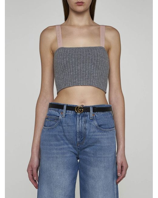 Gucci Gray Ribbed Wool-blend Cropped Top