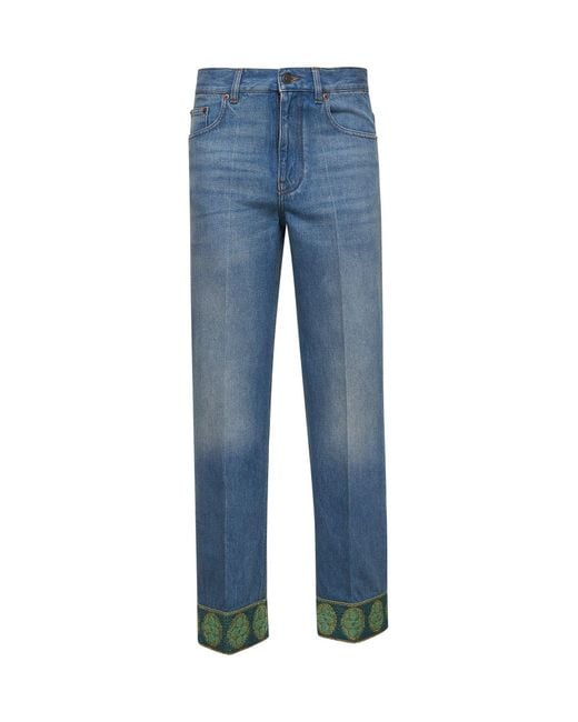 Valentino Blue Denim Jeans With Jacquard Hems