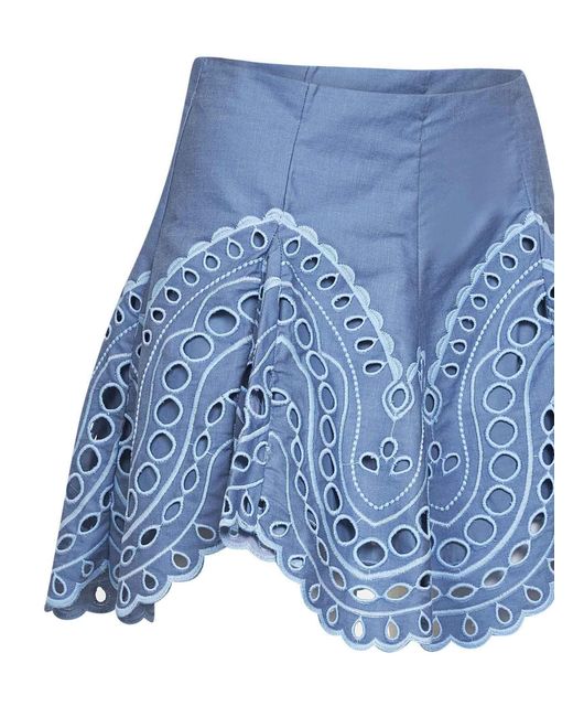 Charo Ruiz Blue Mini Skirt Sail Embroidered