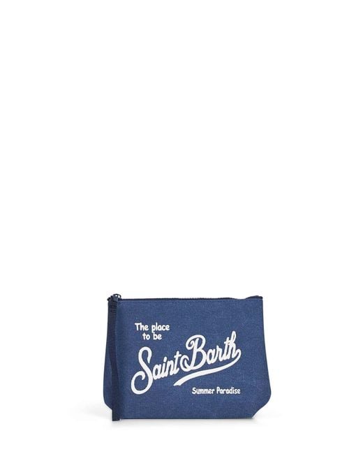 Mc2 Saint Barth Blue Aline Embroidered Clutch Bag for men