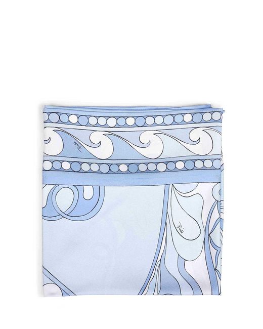 Emilio Pucci Blue Pale Orchidee-Print Silk Twill Triangle Scarf