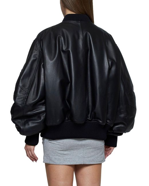 The Attico Black Oversized Leather Bomber Jacket