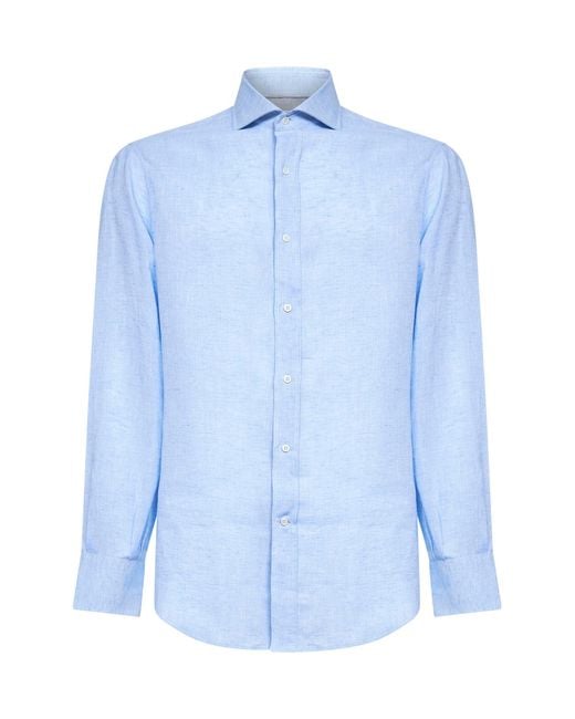 Brunello Cucinelli Blue Light Linen Basic Fit Shirt for men