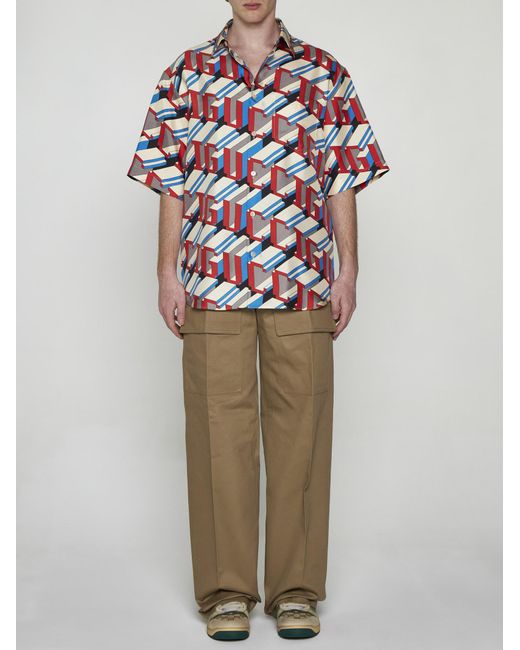 Gucci Multicolor Logo Print Silk Shirt for men