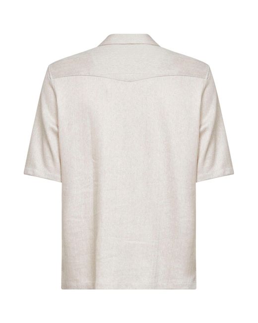 Brunello Cucinelli White Chevron Jersey Short-Sleeved Shirt for men