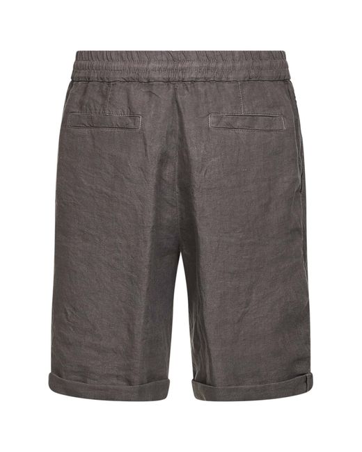 Brunello Cucinelli Gray Hazelnut Linen Gabardine Bermuda Shorts for men