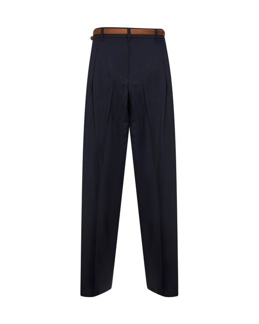 Max Mara Blue Stretch Wool Canvas Mstbacio Fluid Trousers