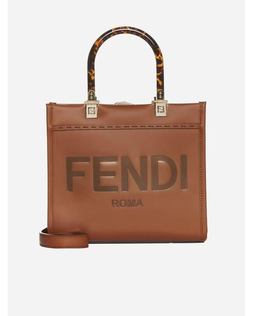 Fendi Brown Sunshine Leather Small Tote Bag
