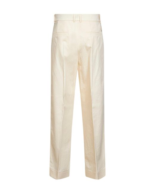 Moncler Natural Cotton Gabardine Wide-Leg Tailored Trousers