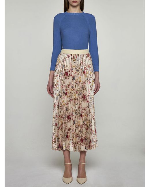Weekend by Maxmara Natural Palio Print Pleated Midi Skirt