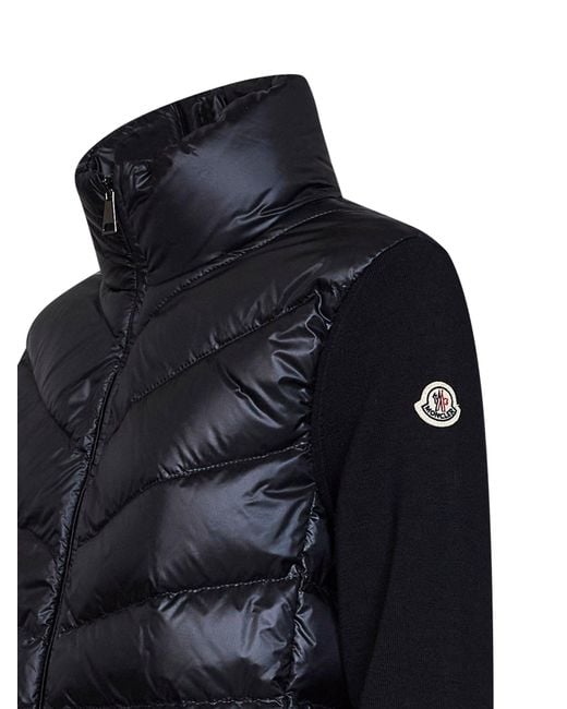 Moncler Black Wool Zip-Up Padded Cardigan