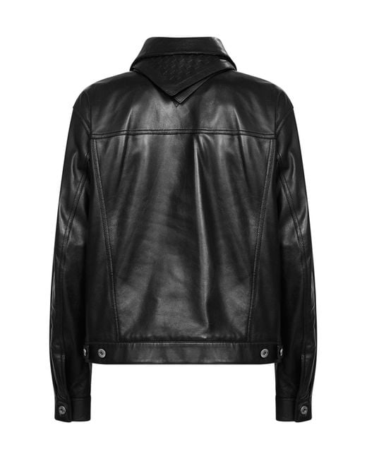 Bottega Veneta Black Nappa Leather Jacket With Intrecciato Leather Bandana