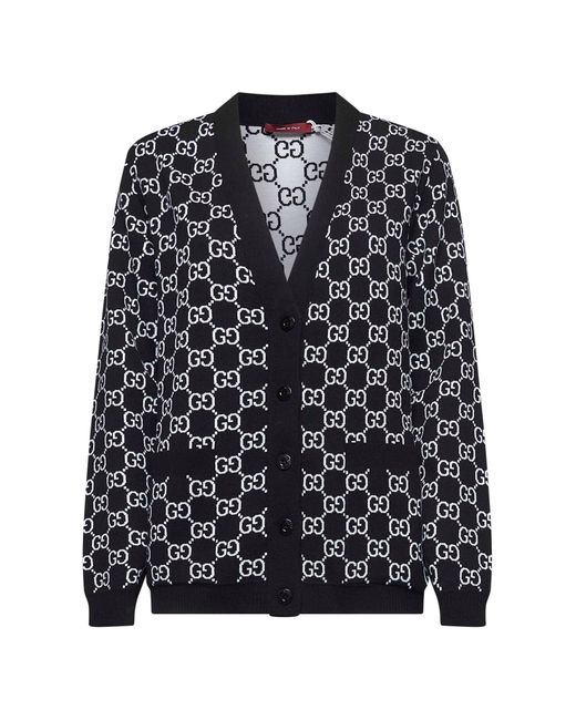 Gucci Black Gg Wool Jacquard Reversible Cardigan