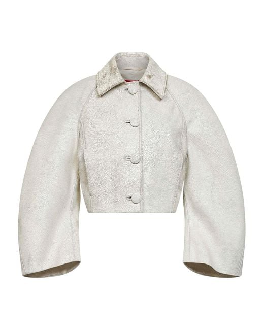DIESEL White Crackled Leather I-Raya Cropped Jacket