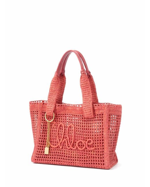 Chloé Red Camellia Coral Summer Banana East-West Tote Bag