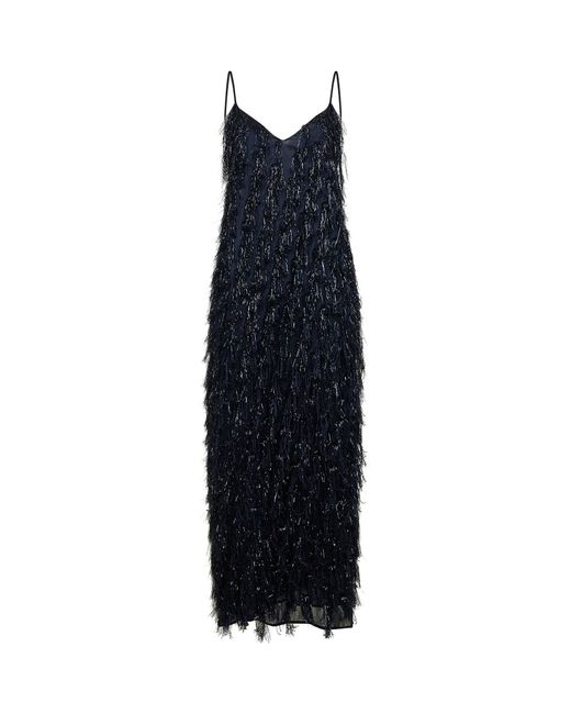 Stella McCartney Blue Viscose Blend Lurex Fringes-Embellished Long Dress