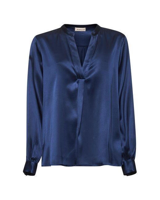 Blanca Vita Blue Stretch Silk Satin Tradey Tunic