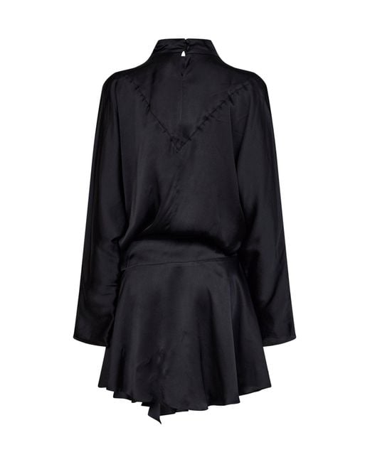 Isabel Marant Black Satin Neline Draped Mini Dress