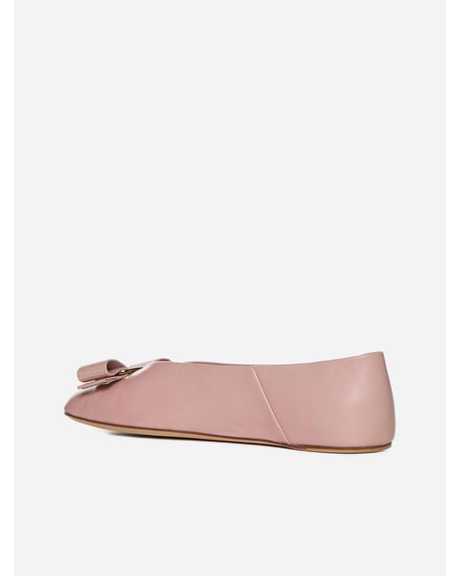 Ferragamo Pink Vanna Leather Ballet Flats