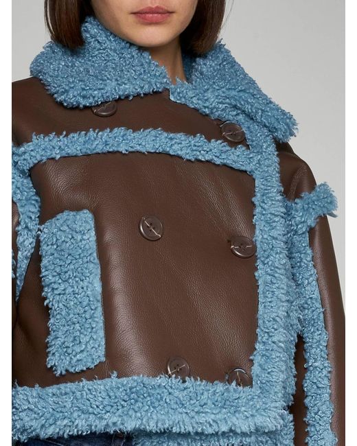 Stand Studio Blue Kristy Faux Leather And Shearling Jacket