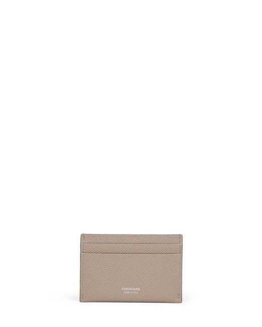 Ferragamo Gray Warm Taupe Gancini Credit Card Holder