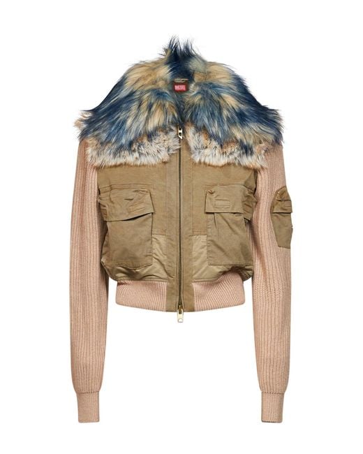 DIESEL Blue Khaki G-Ustav Organic Stretch Cotton And Recycled Nylon Bomber Jacket