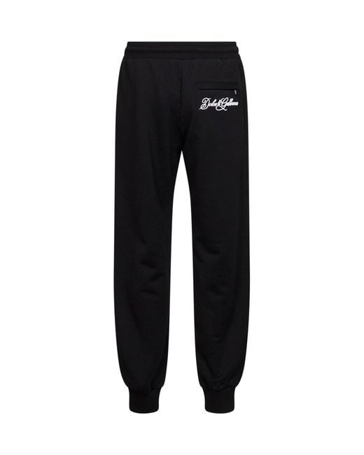 Dolce & Gabbana Black Dolce & Gabbana Cotton Fleece Embroidered Sweatpants for men