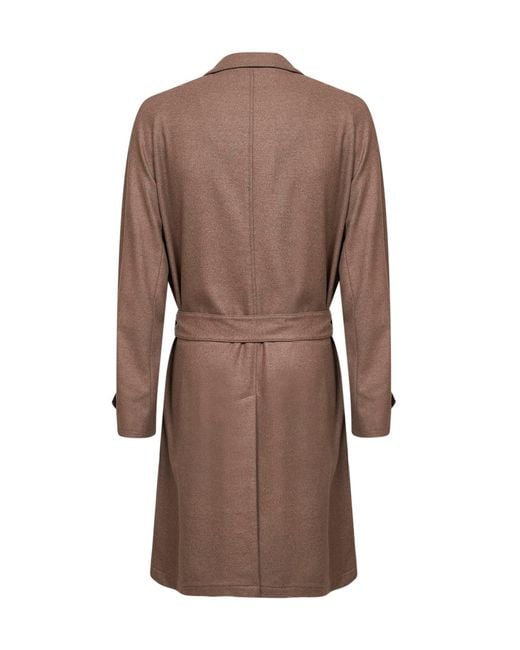 D 40 Brown Biscuit Wool Blend Belted Coat for men
