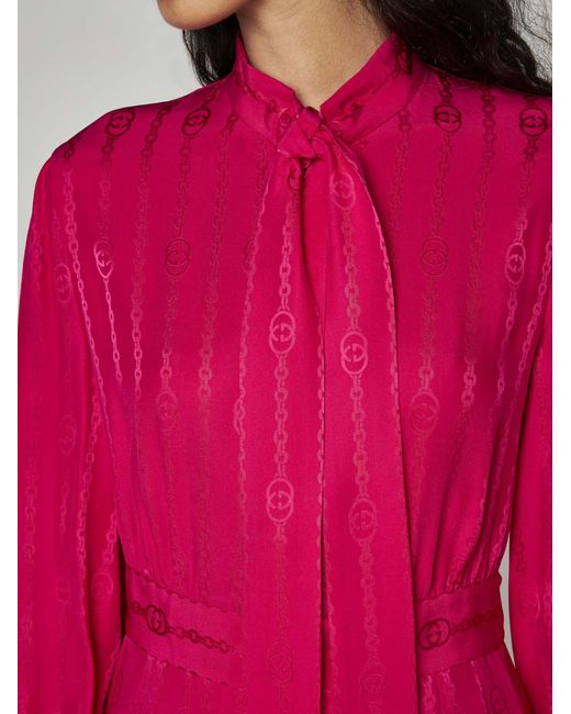 Gucci Pink Pussy-bow Pleated Silk-jacquard Midi Dress