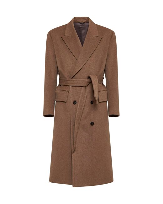 Lardini Brown Wool Beaver Double-Breasted Coat for men