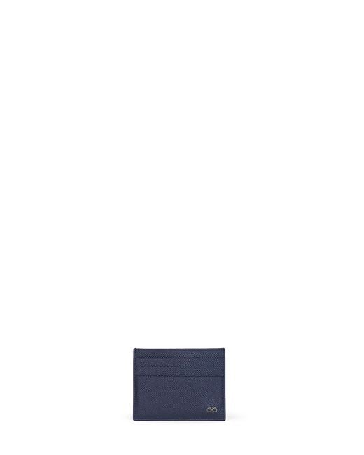 Ferragamo Blue Dark Hammered Leather Gancini Credit Card Holder for men