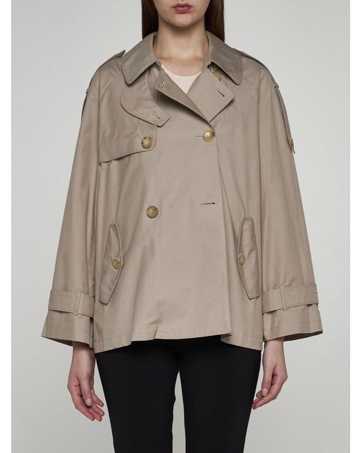 Max Mara The Cube Natural Cotton-blend Double-breasted Short Trench Coat