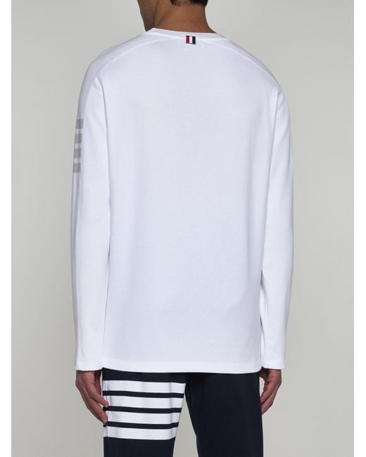 Thom Browne White Cotton 4-bar T-shirt for men