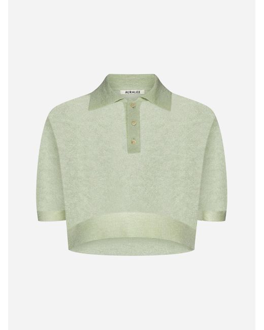 Auralee Green Mohair-blend Cropped Polo Shirt