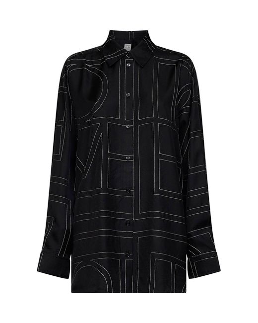 Totême Black Monogram Silk Classic Shirt