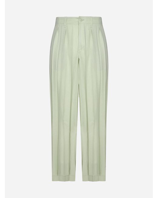 Homme Plissé Issey Miyake Green Pleated Trousers for men