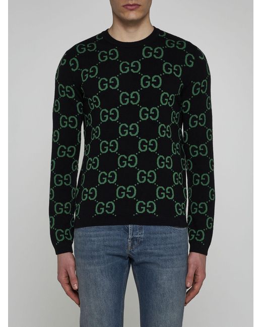 Gucci Green GG Motif Wool Sweater for men