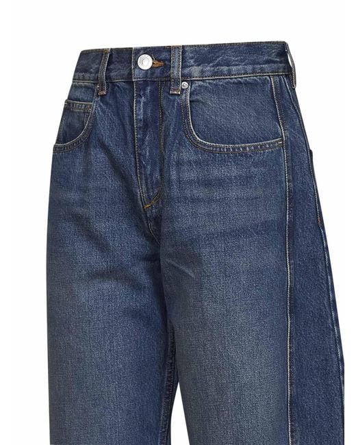 Isabel Marant Blue Faded Cotton Denim Oriane Barrel Jeans