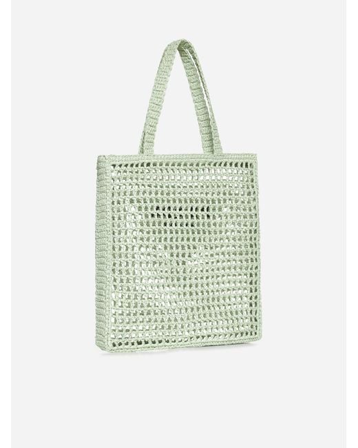 Prada Green Crochet Raffia Tote Bag