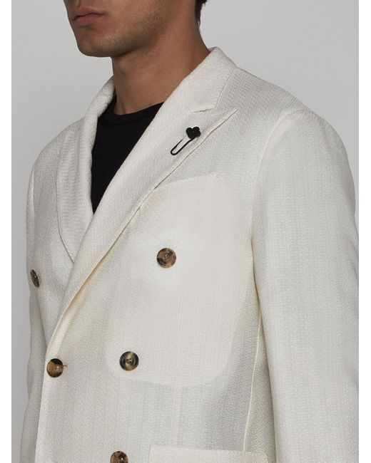 Lardini White Cotton Double-breasted Blazer for men