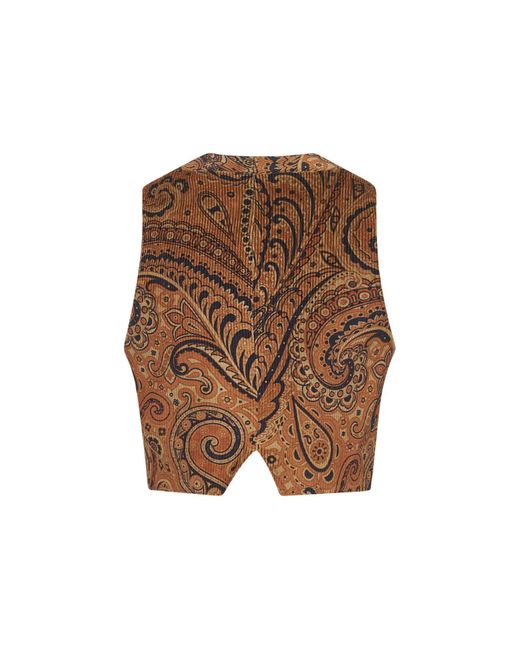 Etro Brown Paisley Print Corduroy Vest
