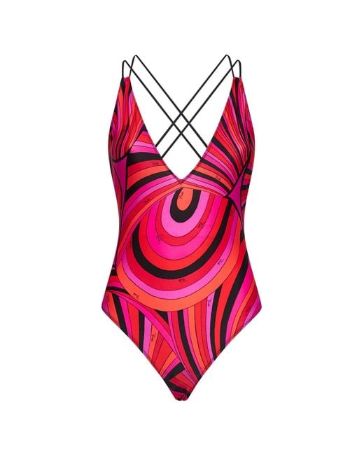 Emilio Pucci Red One-Piece Swimsuit Iride Print