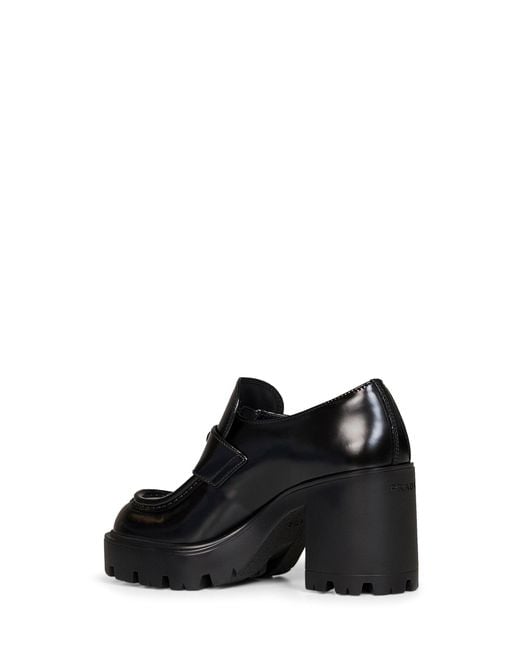 PRADA CALZATURE Black Brushed Leather Heeled Loafers