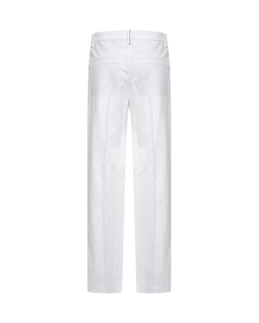 Brunello Cucinelli White Diagonal Loose Flared Trousers With Monili
