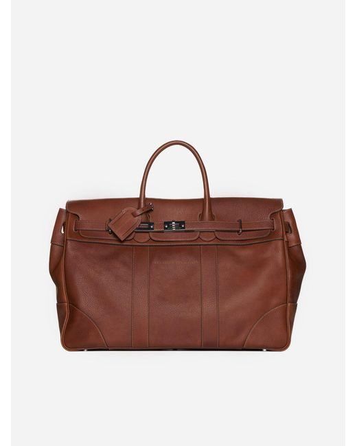 Brunello Cucinelli Brown Leather Duffel Bag for men