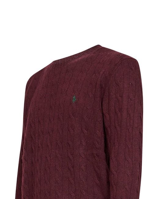 Polo Ralph Lauren Purple Aged Wine Heather Cable-Knit Wool And Cashmere Sweater for men