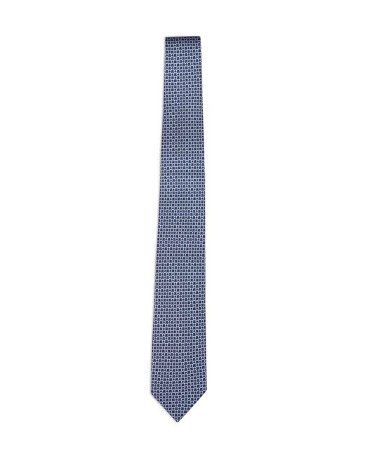 Ferragamo Blue Dark Gancini Silk Twill Carato Tie for men