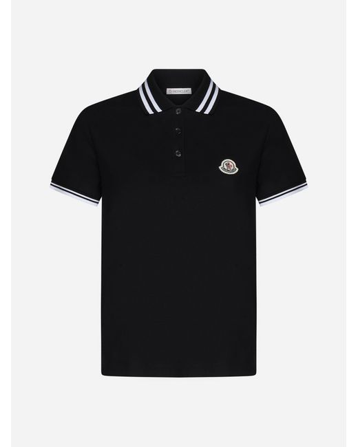 Moncler Black Logo-Patch Cotton Polo Shirt